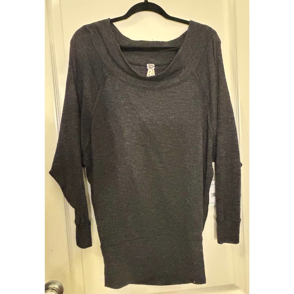 Free People Pallidades Long Sleeve Black Thermal Off the Shoulder Top Small NWT